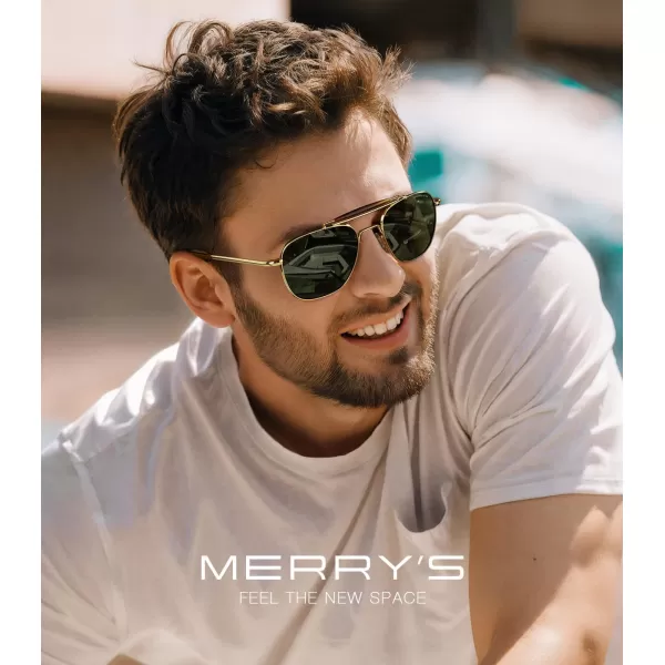 MERRYS Classic Square Aviator II Military Polarized Sunglasses for Men or Women S863723k Gold FrameGreen Polarized Lens