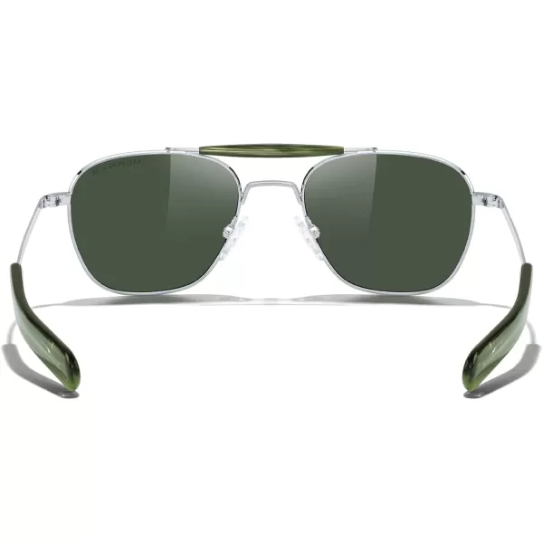MERRYS Classic Square Aviator II Military Polarized Sunglasses for Men or Women S8637Bright Chrome FrameGreen Polarized Lens