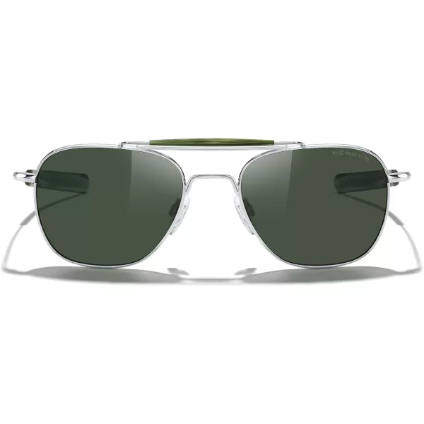MERRYS Classic Square Aviator II Military Polarized Sunglasses for Men or Women S8637Bright Chrome FrameGreen Polarized Lens
