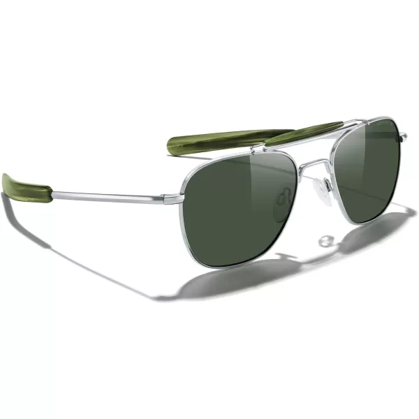 MERRYS Classic Square Aviator II Military Polarized Sunglasses for Men or Women S8637Bright Chrome FrameGreen Polarized Lens