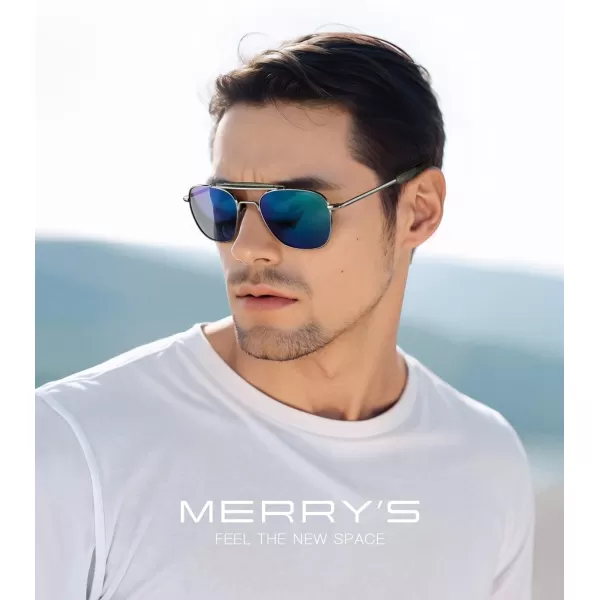 MERRYS Classic Square Aviator II Military Polarized Sunglasses for Men or Women S8637Bright ChromeGreen Mirror Polarized Lens