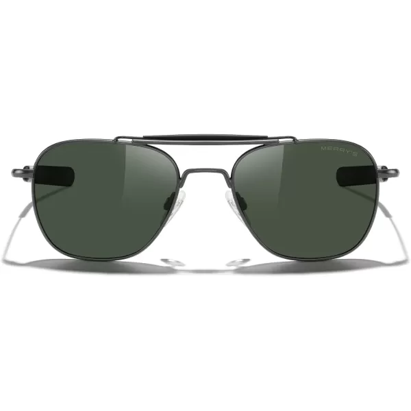 MERRYS Classic Square Aviator II Military Polarized Sunglasses for Men or Women S8637Gun FrameGreen Polarized Lens