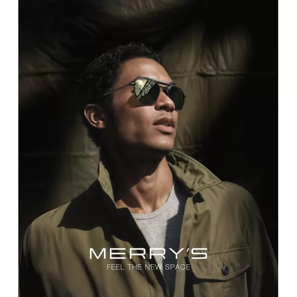MERRYS Classic Square Aviator II Military Polarized Sunglasses for Men or Women S8637Gun FrameGreen Polarized Lens