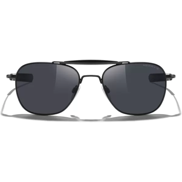 MERRYS Classic Square Aviator II Military Polarized Sunglasses for Men or Women S8637Matte Black FrameBlack Polarized Lens