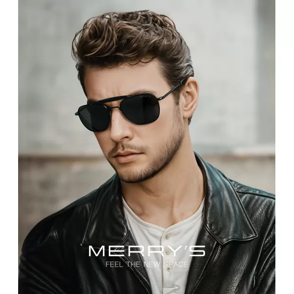 MERRYS Classic Square Aviator II Military Polarized Sunglasses for Men or Women S8637Matte Black FrameBlack Polarized Lens