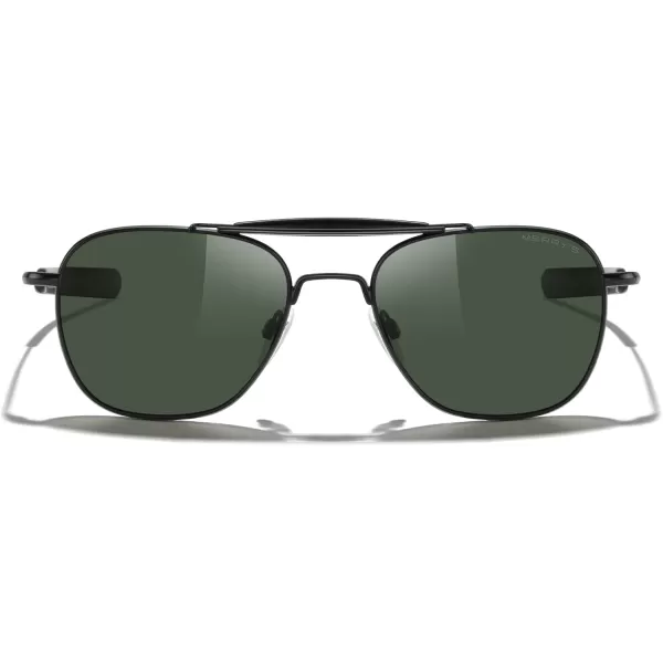 MERRYS Classic Square Aviator II Military Polarized Sunglasses for Men or Women S8637Matte Black FrameGreen Polarized Lens