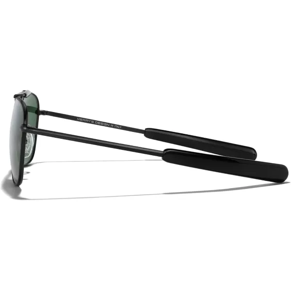 MERRYS Classic Square Aviator II Military Polarized Sunglasses for Men or Women S8637Matte Black FrameGreen Polarized Lens