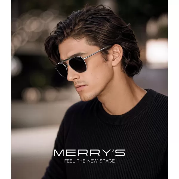 MERRYS Classic Square Aviator II Military Polarized Sunglasses for Men or Women S8637Matte Chrome FrameBlack Polarized Lens