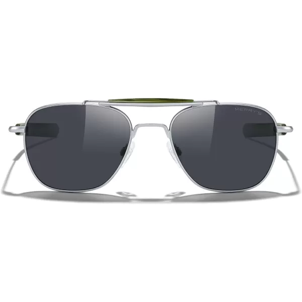 MERRYS Classic Square Aviator II Military Polarized Sunglasses for Men or Women S8637Matte Chrome FrameBlack Polarized Lens