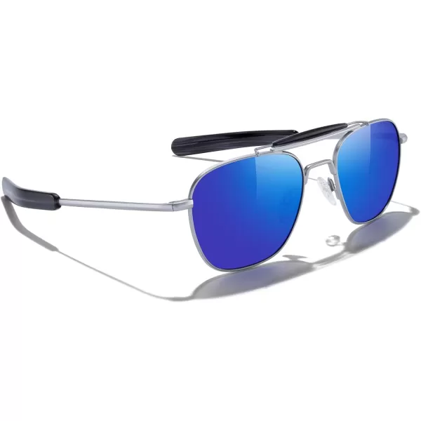 MERRYS Classic Square Aviator II Military Polarized Sunglasses for Men or Women S8637Matte Chrome FrameDark Blue Mirror Polarized Lens