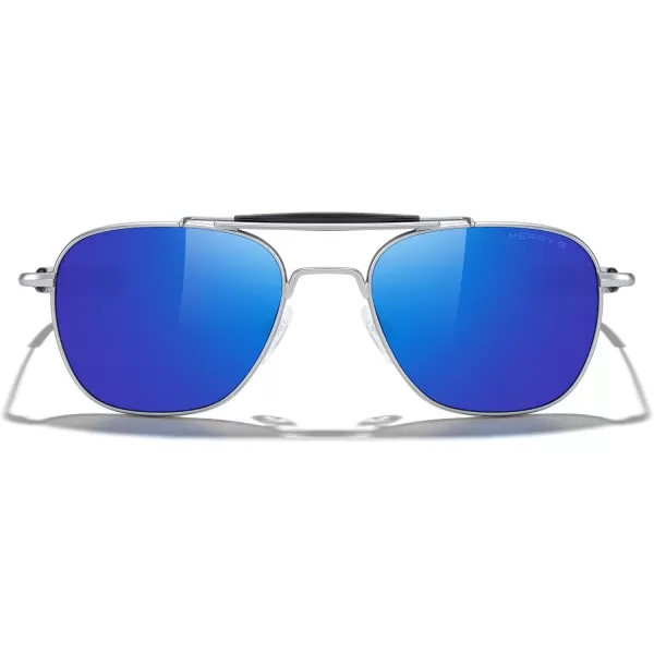 MERRYS Classic Square Aviator II Military Polarized Sunglasses for Men or Women S8637Matte Chrome FrameDark Blue Mirror Polarized Lens