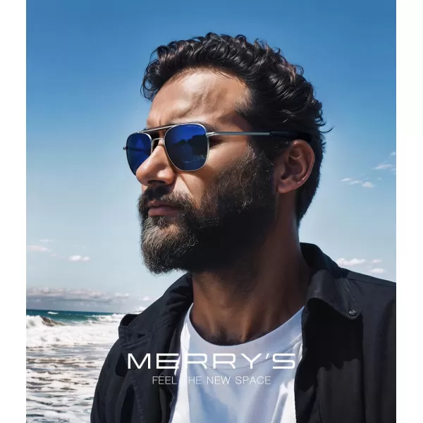MERRYS Classic Square Aviator II Military Polarized Sunglasses for Men or Women S8637Matte Chrome FrameDark Blue Mirror Polarized Lens
