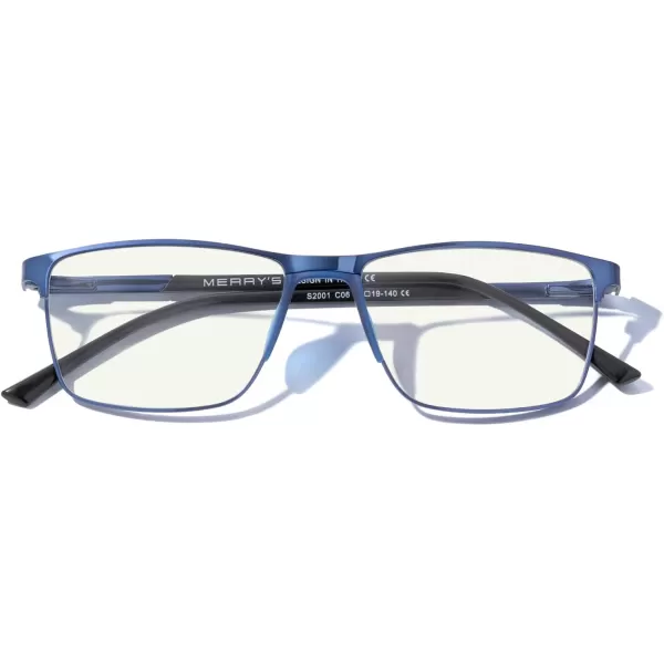 MERRYS Fashion Blue Light Blocking Glasses  Reading Glasses Metal Frame Spring Hinge Readers for Men EyeglassesBlue52mm