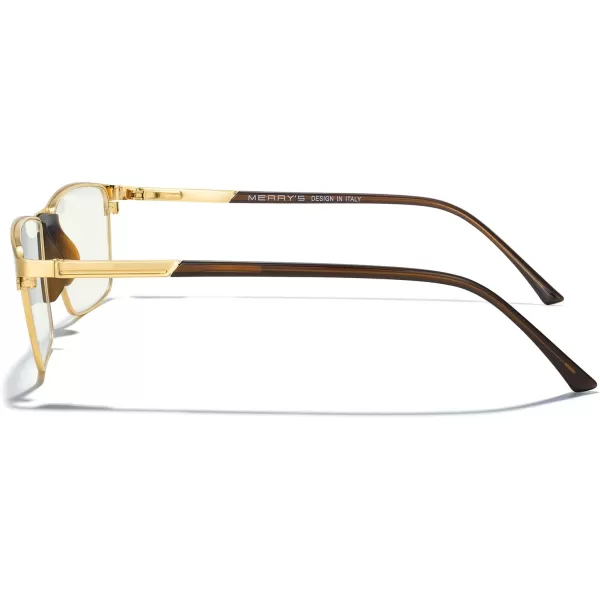 MERRYS Fashion Blue Light Blocking Glasses  Reading Glasses Metal Frame Spring Hinge Readers for Men EyeglassesGold52mm