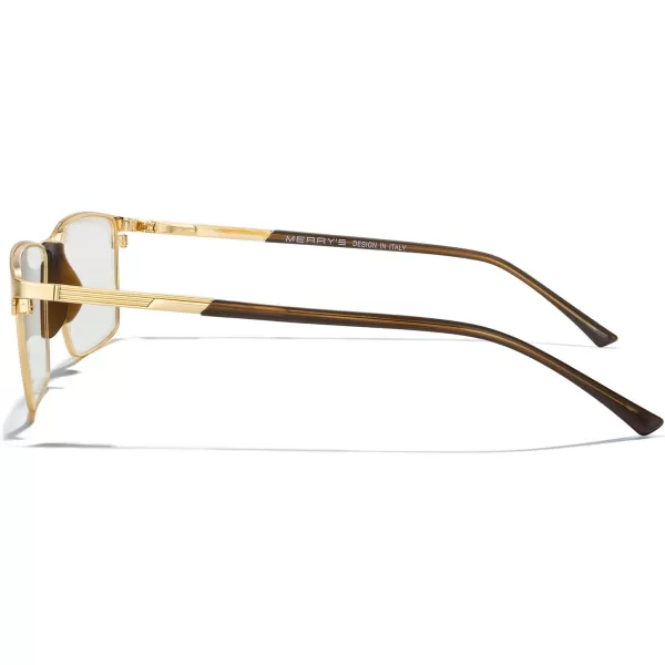 MERRYS Fashion Blue Light Blocking Glasses  Reading Glasses Metal Frame Spring Hinge Readers for Men EyeglassesGold55mm