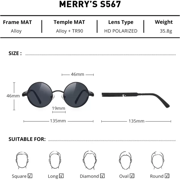 MERRYS Gothic Steampunk Sunglasses for Women Men Round Lens Metal Frame S567Black