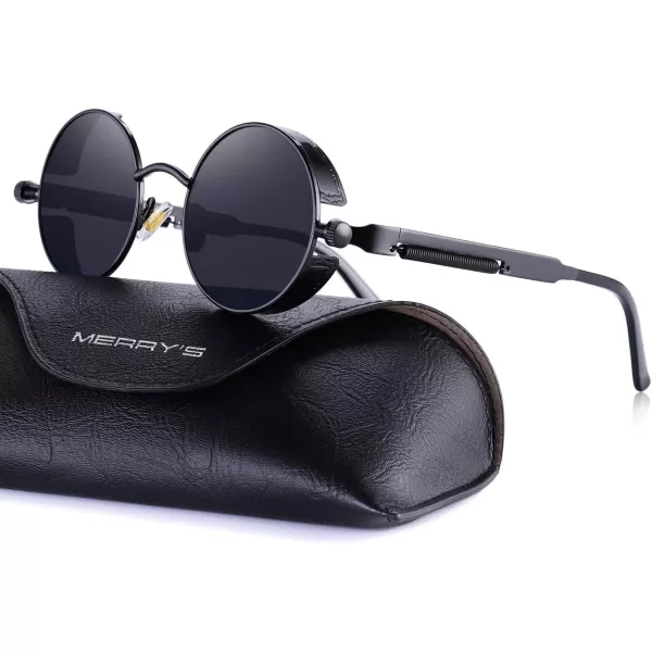 MERRYS Gothic Steampunk Sunglasses for Women Men Round Lens Metal Frame S567Black