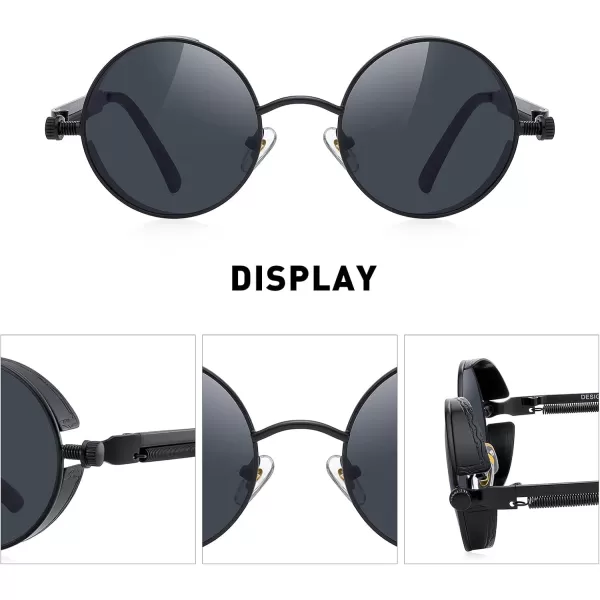 MERRYS Gothic Steampunk Sunglasses for Women Men Round Lens Metal Frame S567Black