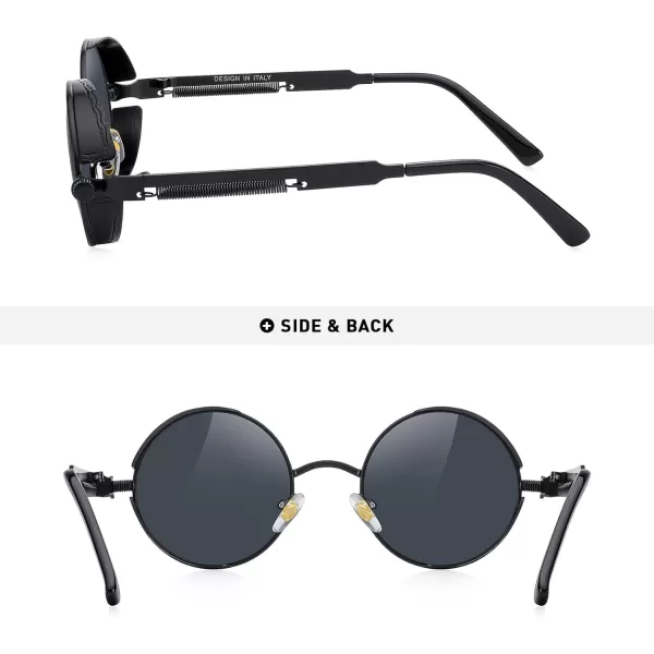 MERRYS Gothic Steampunk Sunglasses for Women Men Round Lens Metal Frame S567Black