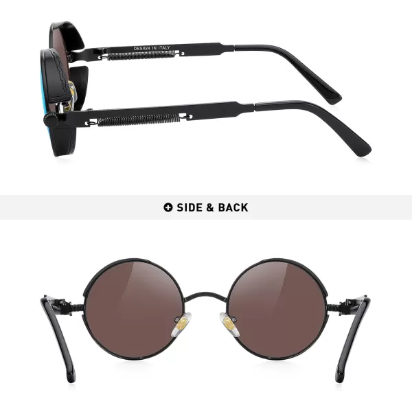 MERRYS Gothic Steampunk Sunglasses for Women Men Round Lens Metal Frame S567Black FrameBlue Mirror Lens