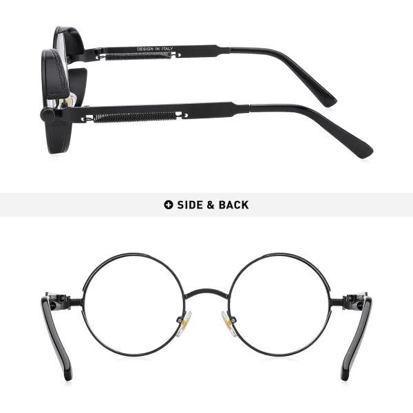 MERRYS Gothic Steampunk Sunglasses for Women Men Round Lens Metal Frame S567Black FrameClear Lens