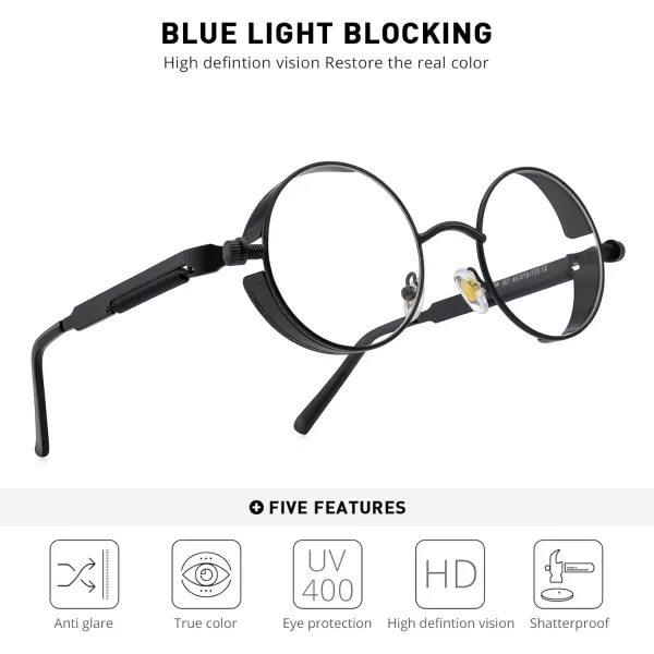 MERRYS Gothic Steampunk Sunglasses for Women Men Round Lens Metal Frame S567Black FrameClear Lens