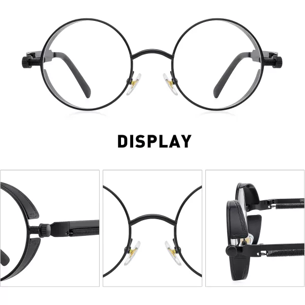 MERRYS Gothic Steampunk Sunglasses for Women Men Round Lens Metal Frame S567Black FrameClear Lens