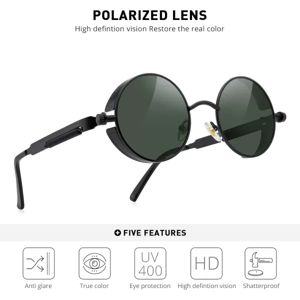 MERRYS Gothic Steampunk Sunglasses for Women Men Round Lens Metal Frame S567Black FrameG15 Lens