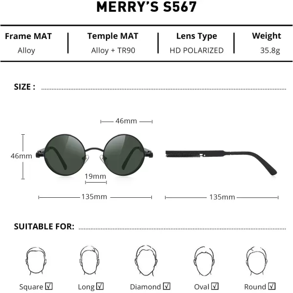 MERRYS Gothic Steampunk Sunglasses for Women Men Round Lens Metal Frame S567Black FrameG15 Lens
