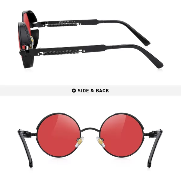 MERRYS Gothic Steampunk Sunglasses for Women Men Round Lens Metal Frame S567Blackred