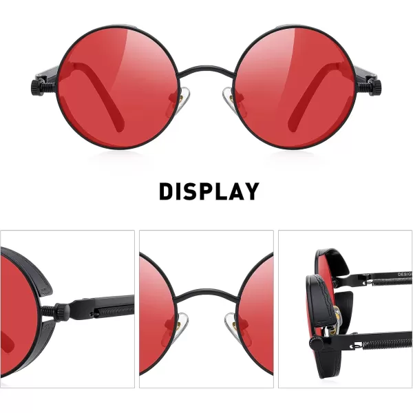 MERRYS Gothic Steampunk Sunglasses for Women Men Round Lens Metal Frame S567Blackred
