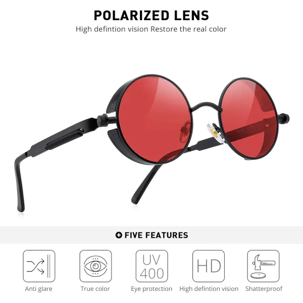 MERRYS Gothic Steampunk Sunglasses for Women Men Round Lens Metal Frame S567Blackred