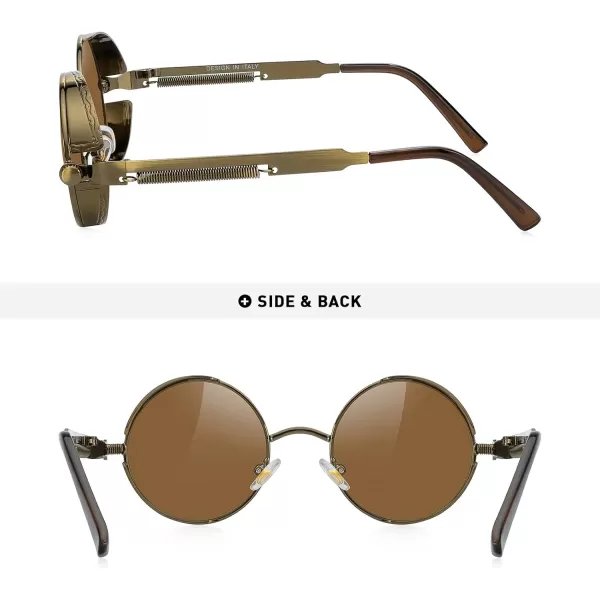 MERRYS Gothic Steampunk Sunglasses for Women Men Round Lens Metal Frame S567Brown FrameBrown Lens