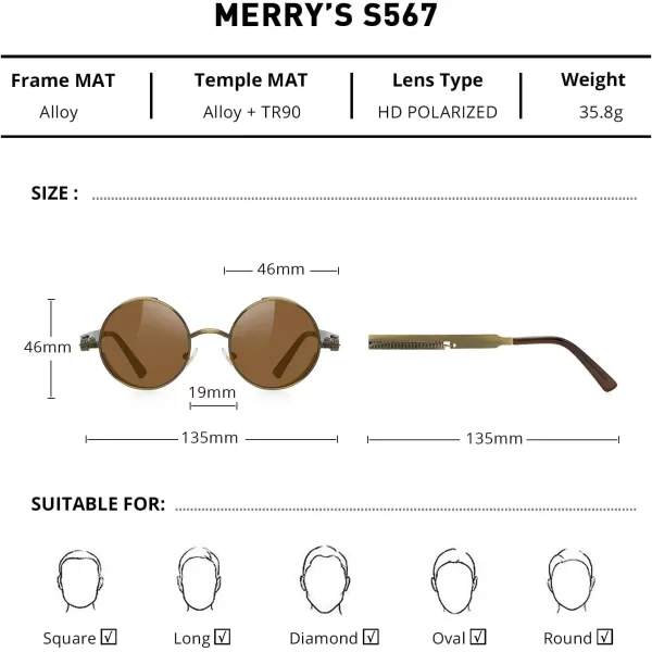 MERRYS Gothic Steampunk Sunglasses for Women Men Round Lens Metal Frame S567Brown FrameBrown Lens