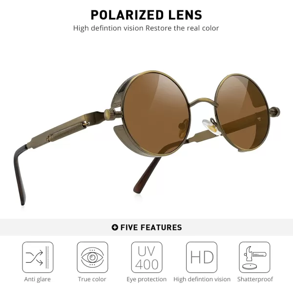 MERRYS Gothic Steampunk Sunglasses for Women Men Round Lens Metal Frame S567Brown FrameBrown Lens