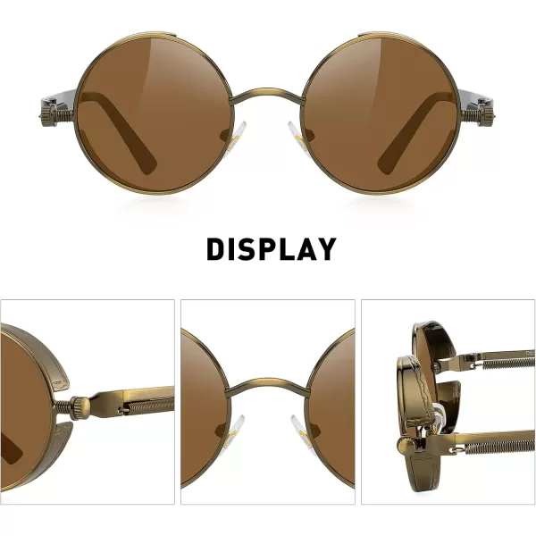 MERRYS Gothic Steampunk Sunglasses for Women Men Round Lens Metal Frame S567Brown FrameBrown Lens