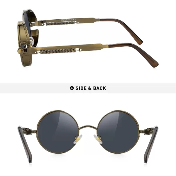 MERRYS Gothic Steampunk Sunglasses for Women Men Round Lens Metal Frame S567Brown FrameBrown Mirror Lens