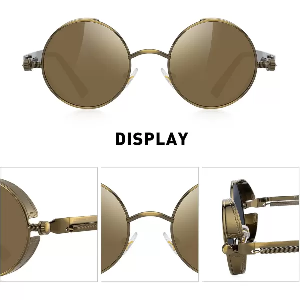 MERRYS Gothic Steampunk Sunglasses for Women Men Round Lens Metal Frame S567Brown FrameBrown Mirror Lens