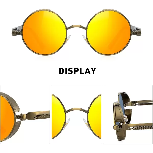 MERRYS Gothic Steampunk Sunglasses for Women Men Round Lens Metal Frame S567Browngold