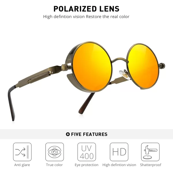 MERRYS Gothic Steampunk Sunglasses for Women Men Round Lens Metal Frame S567Browngold
