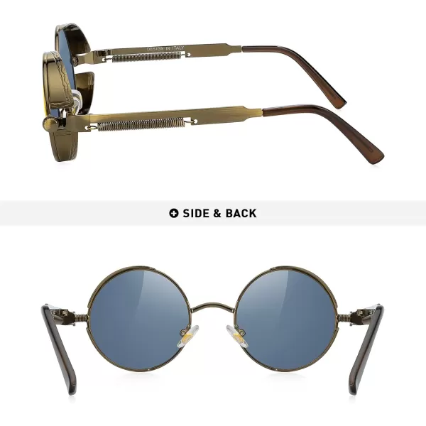 MERRYS Gothic Steampunk Sunglasses for Women Men Round Lens Metal Frame S567Browngold