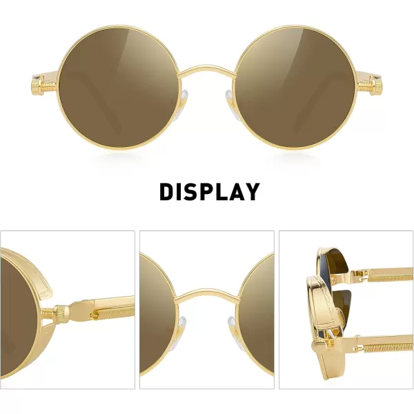 MERRYS Gothic Steampunk Sunglasses for Women Men Round Lens Metal Frame S567Gold FrameBrown Mirror Lens