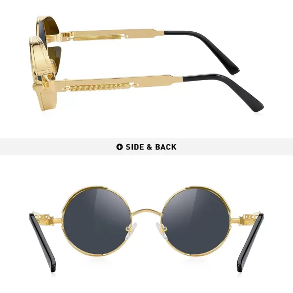 MERRYS Gothic Steampunk Sunglasses for Women Men Round Lens Metal Frame S567Gold FrameBrown Mirror Lens