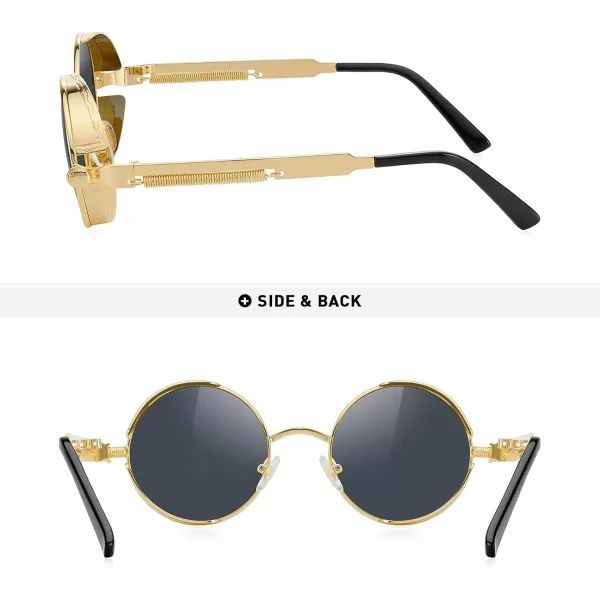 MERRYS Gothic Steampunk Sunglasses for Women Men Round Lens Metal Frame S567Goldblack