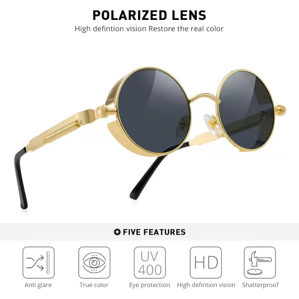 MERRYS Gothic Steampunk Sunglasses for Women Men Round Lens Metal Frame S567Goldblack