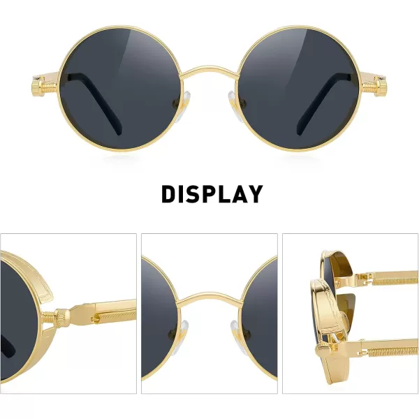 MERRYS Gothic Steampunk Sunglasses for Women Men Round Lens Metal Frame S567Goldblack
