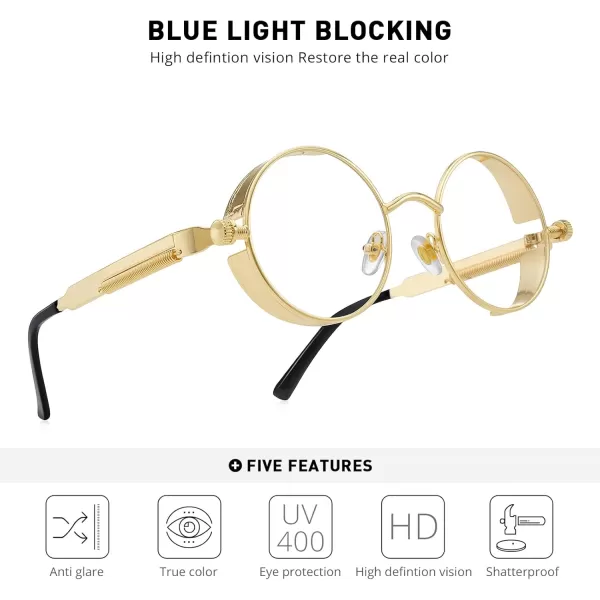 MERRYS Gothic Steampunk Sunglasses for Women Men Round Lens Metal Frame S567Goldclear