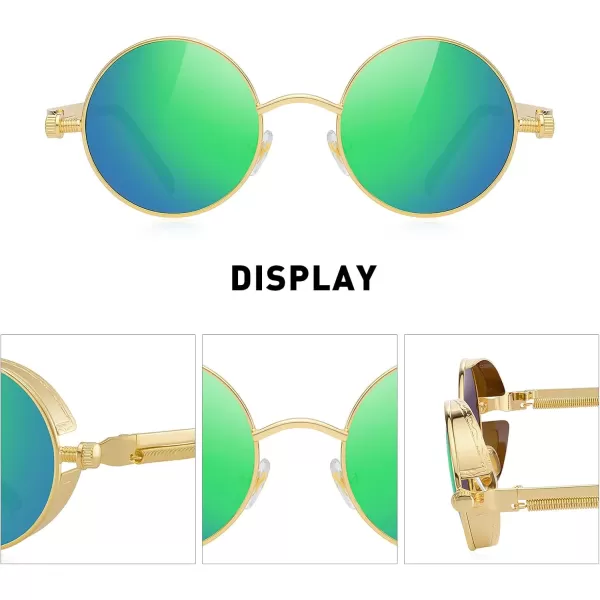 MERRYS Gothic Steampunk Sunglasses for Women Men Round Lens Metal Frame S567Goldgreen