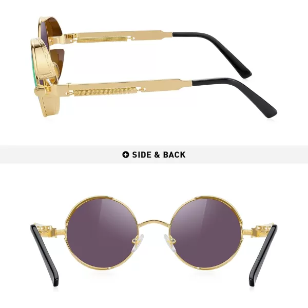 MERRYS Gothic Steampunk Sunglasses for Women Men Round Lens Metal Frame S567Goldgreen