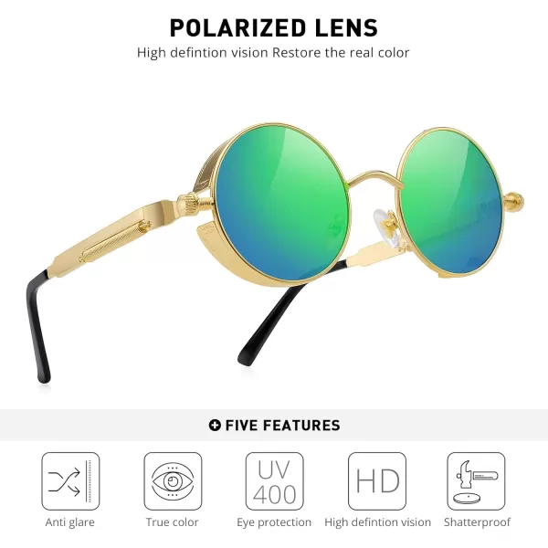 MERRYS Gothic Steampunk Sunglasses for Women Men Round Lens Metal Frame S567Goldgreen